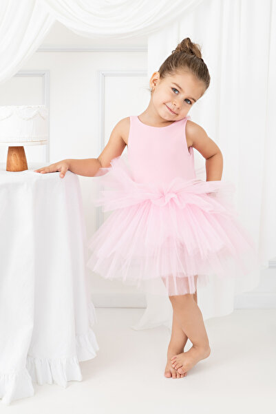 My Baby By Merry Pembe kız çoçuk çiçek detaylı kabarık balerin elbisesi