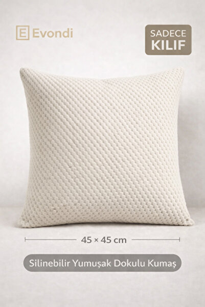 Evondi 45*45 YUMUŞAK DOKULU TAŞ RENGİ KIRLENT KILIFI - SİLİNEBİLİR KOLTUK KAL...