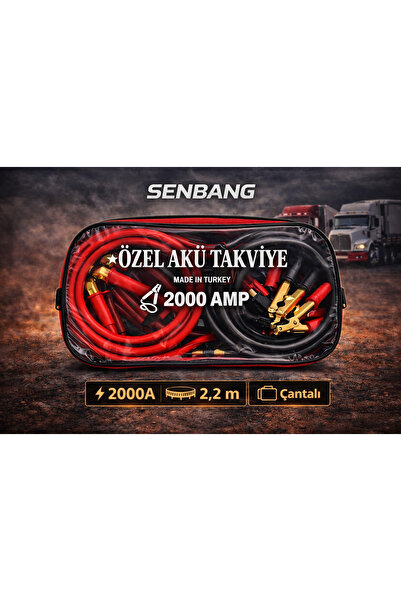 SENBANG 2000A Akü Takviye Kablosu 2,2 Metre – Çantalı, Güçlü Kıskaçlı, Kamyon...