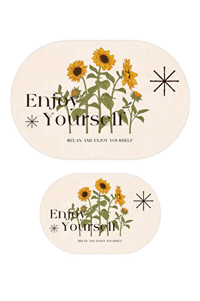 Özel Tasarım, Kaymaz Taban, İnce, Yıkanabilir, Modern Banyo Paspas Takımı - 60x100 cm & 40x60 cm