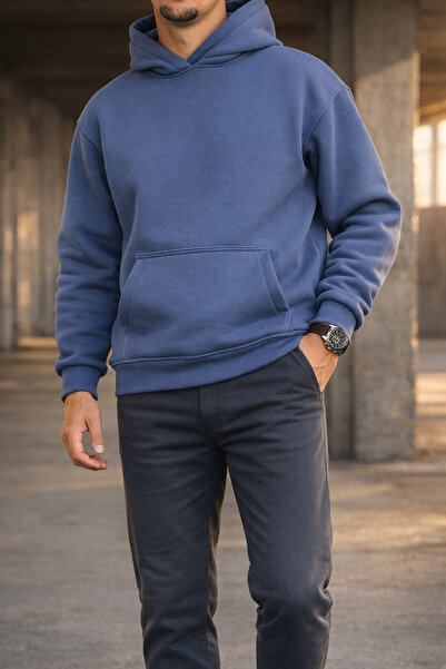 Souris Ανδρικό φούτερ Indigo K με κουκούλα Kangaroo Pocket O oversized με 3 κ...