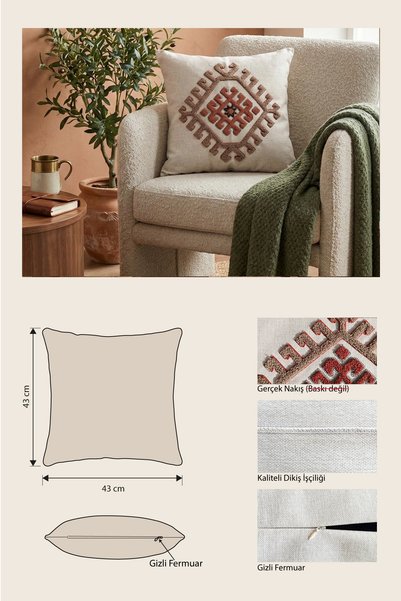 ARYADA Punch Embroidered Ethnic Patterned Throw Pillow Cover