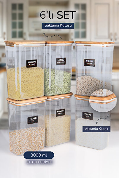 naturelove 6-Piece Wooden Vacuum Sealed Storage Box Jar with Lid and Label fo...