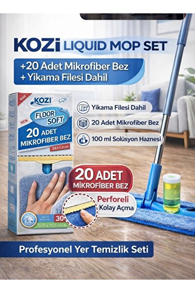Kozi Mikrofiber likit mop seti,20li Mikrofiber bez,Yıkama file hediyeli, mop set