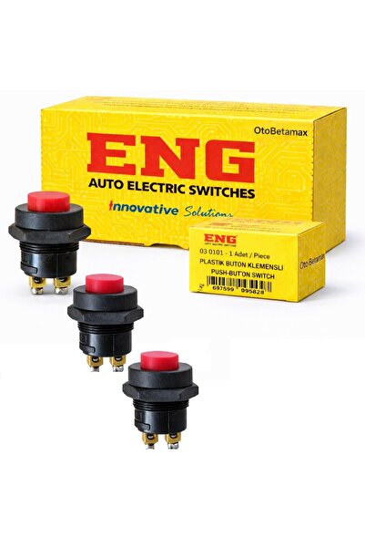 Eng (3 Adet) Plastik 22 Mm Kırmızı Marş Korna Butonu Bas Çek Buton Düğme 2 Pi...