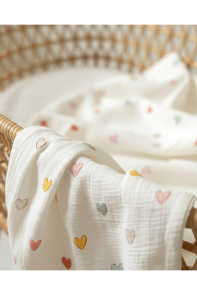 Zezig Pastel Hearts Muslin Blanket