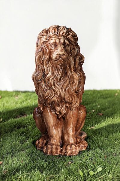 libre design Dekoratif 53cm Kahverengi Aslan Heykeli Ev Balkon Bahçe Dekorasy...