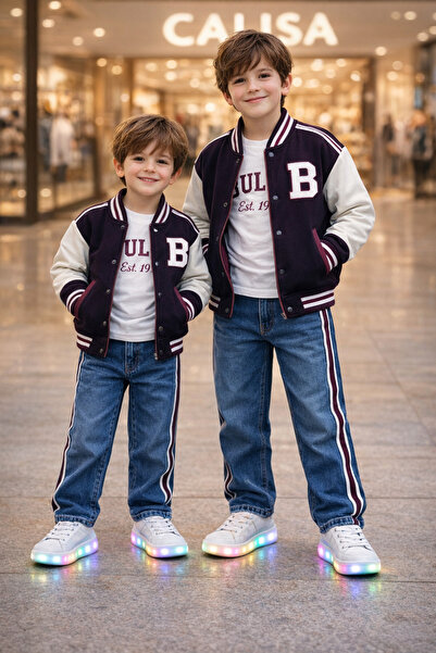 CALİSA Trodijelni set za dečake – koledž jakna Široke nogavice kombinacija dž...