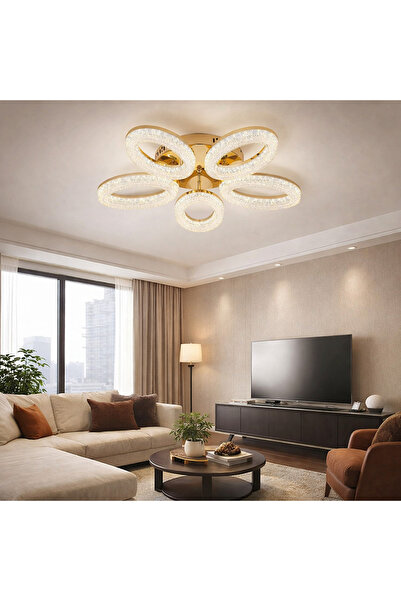 RFAN LED Chandelier, Model K3538/5GD, With Remote Control, 3 Light Types, 120...