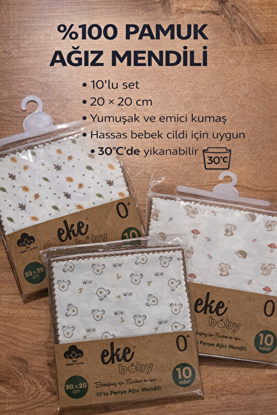 3'lü Paket %100 Pamuk Doğa Sevgisi Bebek Ağız Mendili Seti (30 Adet)