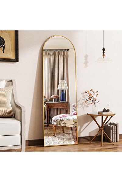 NZONE STORE مرآة أرضية بيضاوي كاملة الطول بإطار معدني ذهبي عصري160x50 سم .