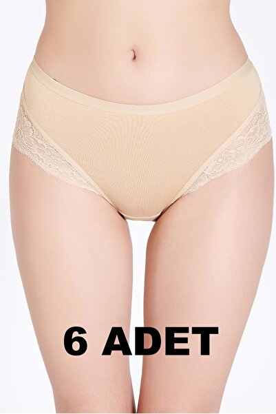 Belinay 6 Adet 0120 Kadın Yüksek Bel Dantelli Modal Külot Ten M