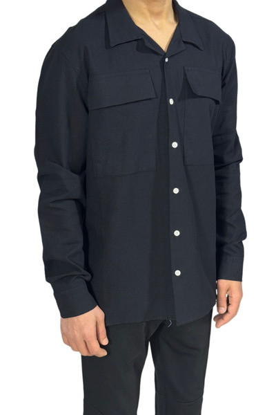 OneDay Men's plain black long-sleeved shirt, comfortable fabric
