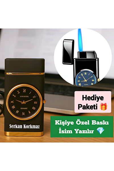 TrendÜrünlerim Kişiye Özel Isim Baskılı Özel Yapım Saatli Çakmak Turbo Işıklı...