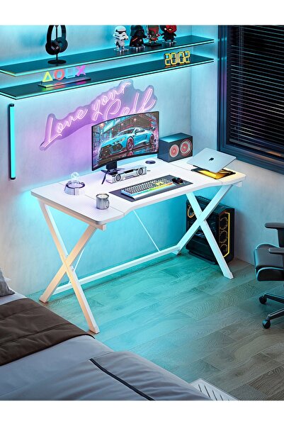 Venpara مكتب ألعاب، مكتب كمبيوتر عريض للغاية وطاولة مكتب، بتصميم مريح على شكل...