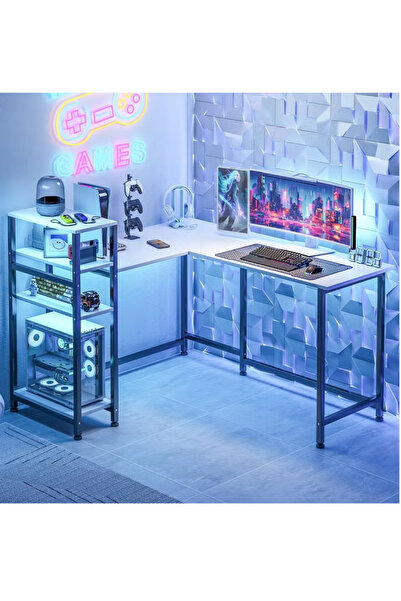 ZUIHAO مكتب ألعاب على شكل حرف L، مكتب كمبيوتر مع أرفف كتب للتخزين، مكتب كمبيو...