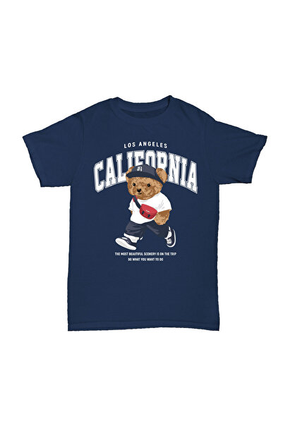 l'eivor تي شيرت كاليفورنيا تيدي بير مطبوع باللون الأزرق الداكن