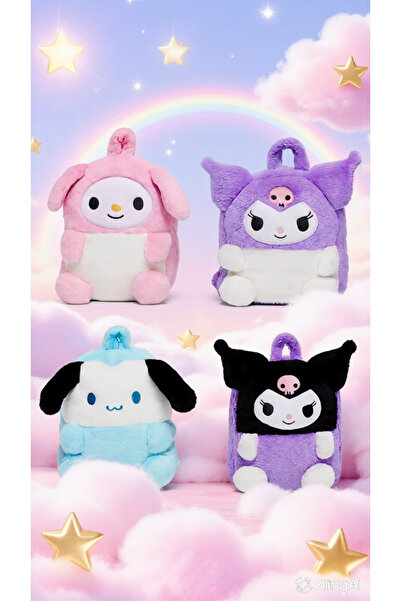 StoreYVZ Peluş Kuromi My Melody ve Cinnamoroll Sırt Çantası (35x30) 1 adet St...