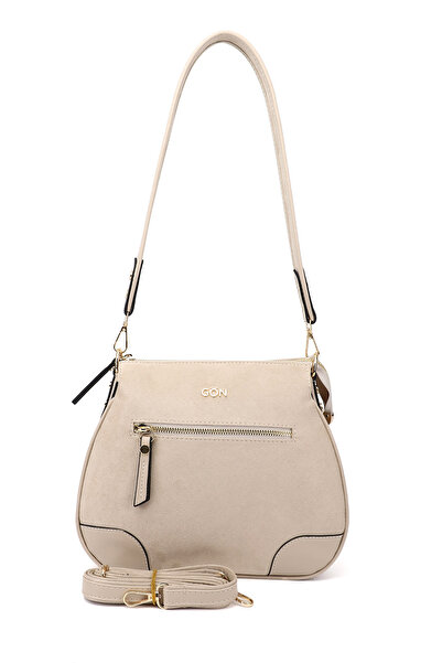GÖNDERİ(R) Geantă de umăr cu curea lungă din piele intoarsa bej pentru femei