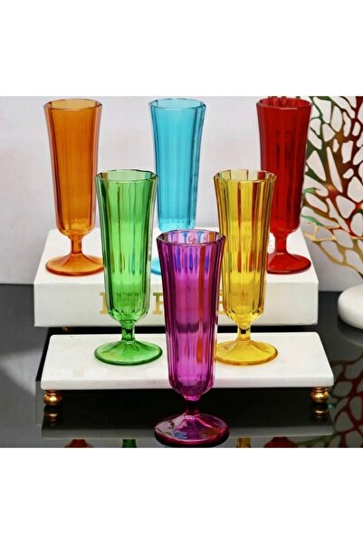 Paşham AVM 6 Renk Kahve Yanı Su Bardağı 6'lı Flüt Bardak Seti