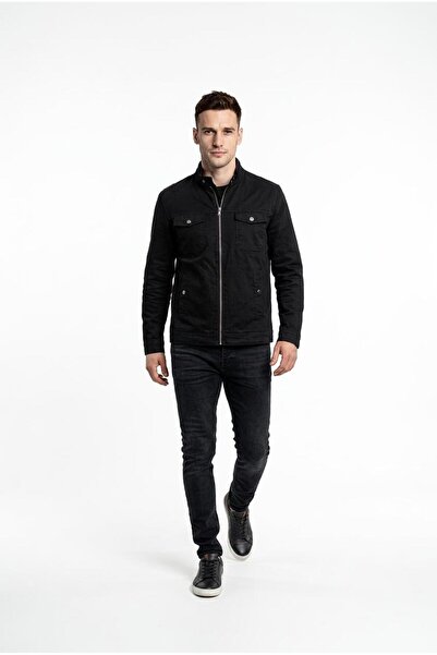 DYNAMO معطف كتان أنيق ورفيع بقصة مريحة ياقة مرتفعة متوسطة الطول مع سحاب أمامي...