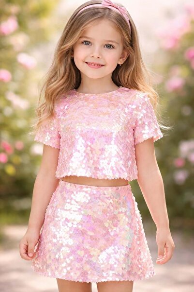 Pamina Girl's Top and Skirt Set Pink