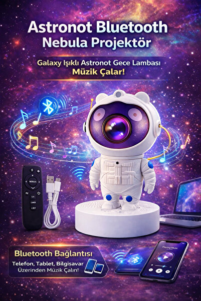 ROSE TEKNOLOJİ ASTRONOT YILDIZ GALAKSİ PROJEKTÖR GECE LAMBASI UZAKTAN KUMANDA...