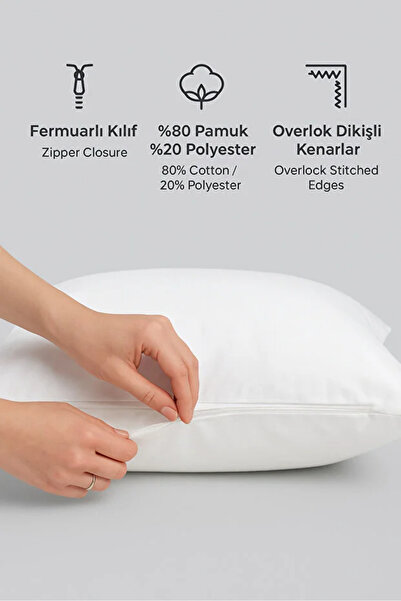 SUVAY Pamuklu Fermuarlı İç Yastık KIlıfı Beyaz Renkli İç Astar Yastık İç Kılıfı 50x 70 Şilte
