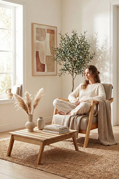 Zem Favela Bohem Çay Seti Natürel Ahşap ,Sütlü Kahve (1 ADET TEKLİ BERJER 1 A...