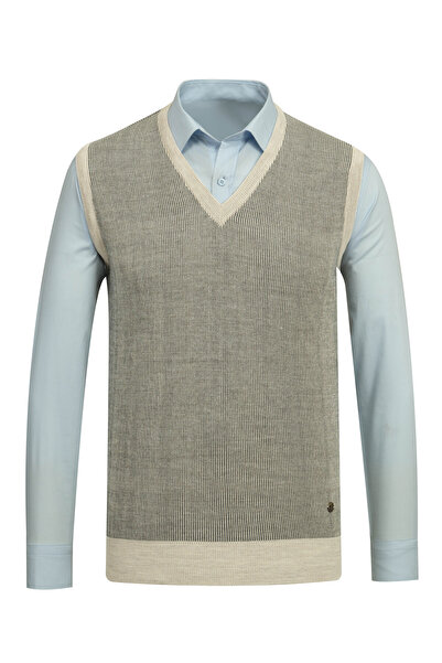 Çizgi Triko Erkek V Yaka Triko Taş Süveter Desenli Renkli Kışlık Çelik Örgü K...