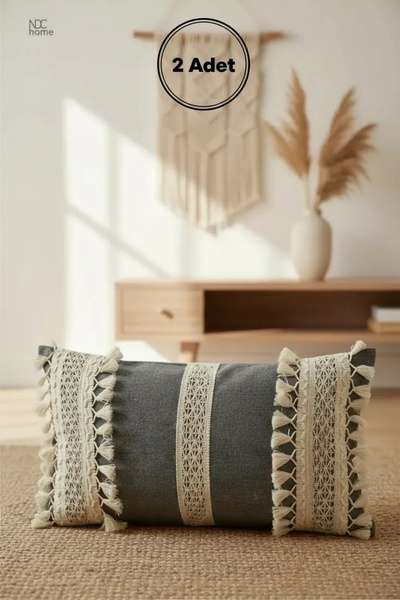 NDC HOME Gray Anthracite Lace Throw Pillow - Linen Raw Color (35 x 55)