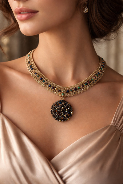 esdekor قلادة مصنوعة يدويًا بتفاصيل من الأحجار الملونة بتصميم خاص ومظهر أصيل ...