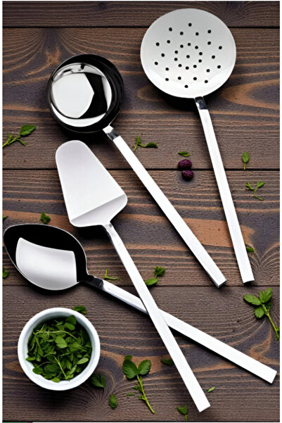 Umut 4 Parça Kepçe Kevgir Spatula Servis Kaşığı Seti Paslanmaz Çelik Servis S...