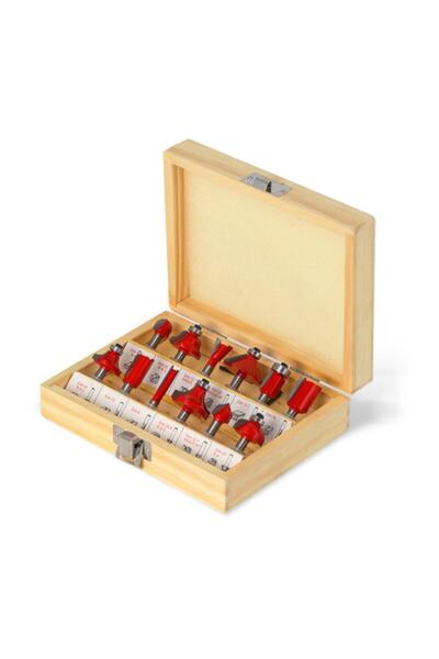 DepoMega 12 Parça Freze Uç Takımı Ahşap Oyma Ağaç Delme Çantalı Set 6 mm