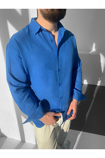 NO1 KONSEPT Long Sleeve Blue Linen Oversize Shirt