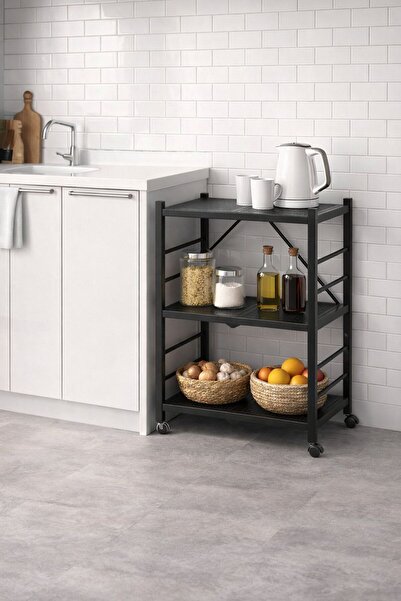 formood 3 Raflı Çok Amaçlı Katlanır Dolap Mutfak Bangosu Organizer Antrasit