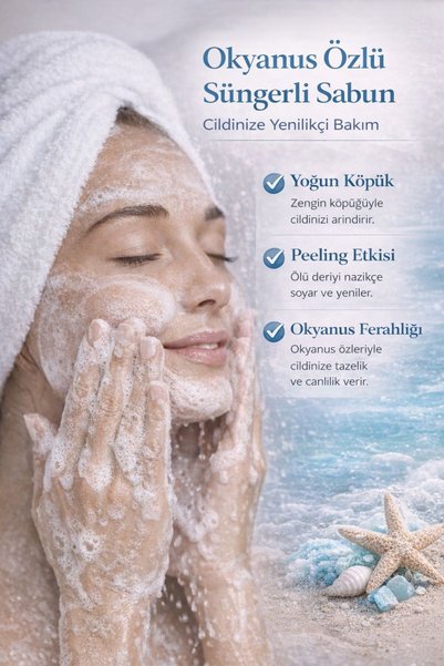 LAWİN Ocean Essence Natural Sponge Soap – Bath Sponge, Exfoliating Effect, Rich Foam