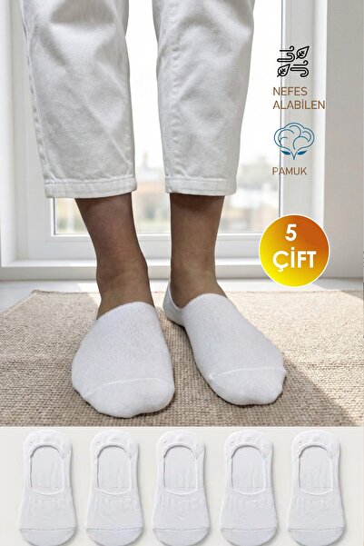 YASYAS Unisex 5 li Paket Beyaz Pamuklu Babet Çorap