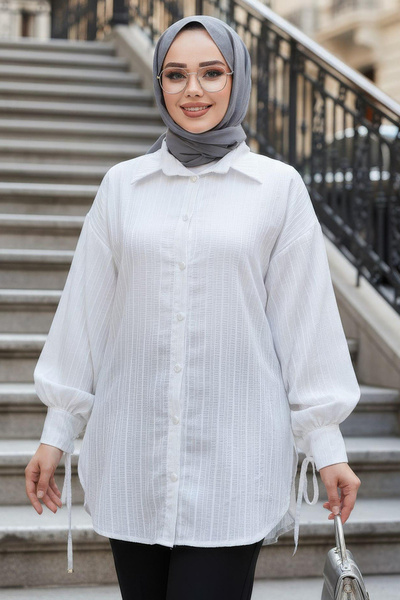 N.S NEVA STYLE Tunica Hijab Ecru cu dungi 101016E