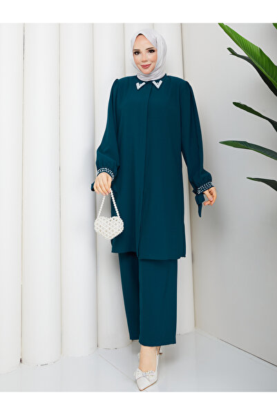 asyadabutik Σετ Μεγάλου Μεγέθους Μαργαριτάρι Χάντρες Διπλό Χιτζάμπ - Κολάρα κ...