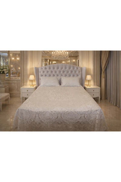 HUZUR ÇEYİZ طقم مفرش سرير مكون من 3 قطع من الدانتيل الزوايا العنبية