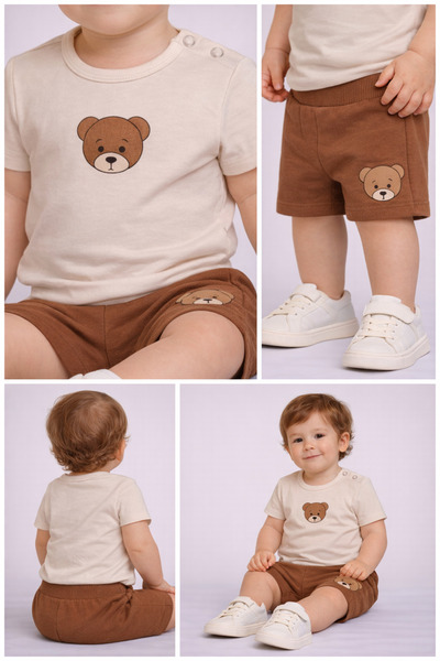 mumuko Erkek Bebek İkili Body & Şort Takım Teddy Bear %100 Pamuk