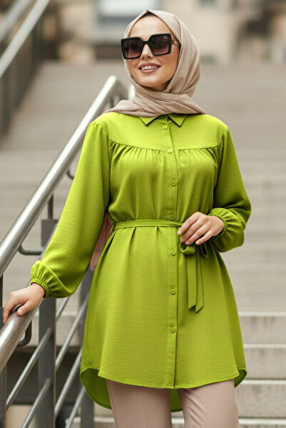 N.S NEVA STYLE Πράσινο Τουνίκ Τεσσέτουρ με Κουμπιά 10184YY