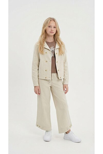 Cansın Mini Krem košulja sa dvostrukim dugmićima i pantalone za devojčice Gab...