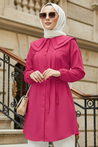 N.S NEVA STYLE Buttoned Fuchsia Hijab Tunic 20228F