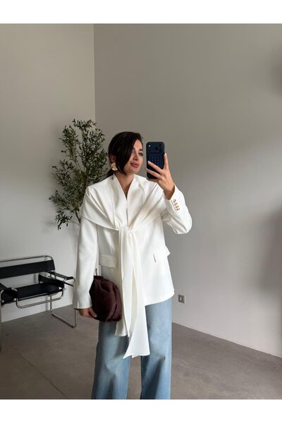 Bade Butik Εκρού Σακάκι Μπλέιζερ με Σάλι