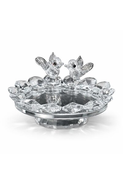 ÖZ KRİSTAL DESİGN Gümüş Yaldızlı Kuşlu Lokumluk ( 7 Cm )