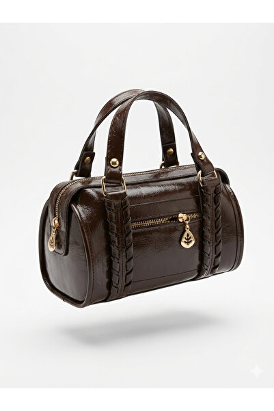 Melos Butik Bowlings pentru femei Bitter Brown cu detaliu tricotat piele gean...