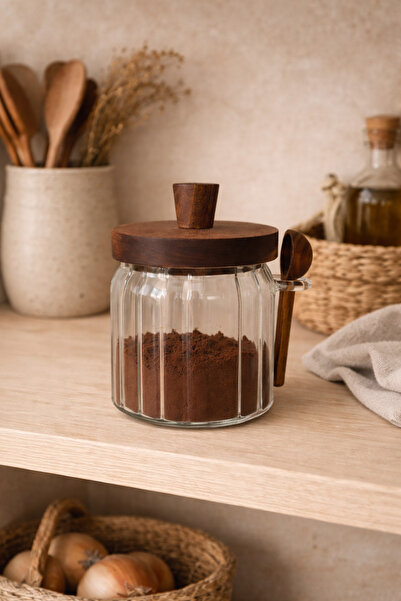 LEONEV AKASYA KAPAKLI KAŞIKLI ÇİZGİLİ KAVANOZ