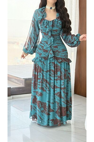 Opera Fashion فستان سهرة طويل مشجر أنيق بتصميم ناعم